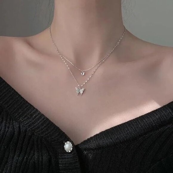 Neiman Marcus 14K White Gold Plated Butterfly Necklace - Picture 1 of 5